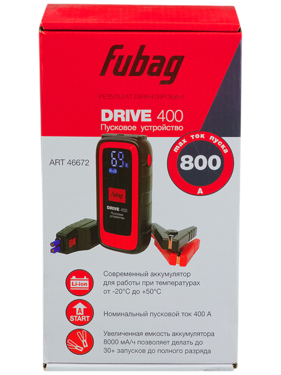 Фото Устройство пусковое Fubag DRIVE 400 (ток запуска 400 А, емкость аккумулятора 8 000 мАч, type C) (46672) от004002575