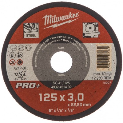 Отрезной диск по металлу PRO+ (125х3х22.2 мм, прямой) Milwaukee 4932451492
