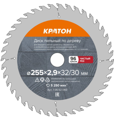 Диск пильный по дереву, чистый рез Кратон Ø300х32/30х3,0 мм, 48Т