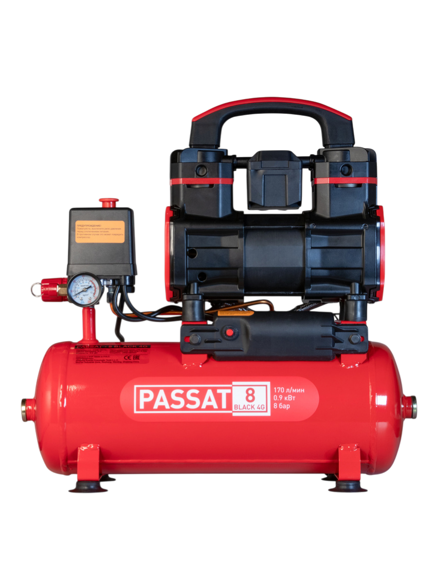 Фото Компрессор PASSAT-8 BLACK 4G тихий, без масл. (8л, 170л/мин, 0.9кВт) от001001444