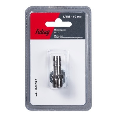 Переходник Fubag 1/4 дюйма М на елочку 10мм с обжимным кольцом 15Х18мм, блистер 1 шт