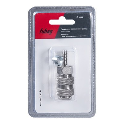 Разъемное соединение Fubag рапид (муфта), елочка 6мм с обжимным кольцом 6х11мм, блистер 1 шт