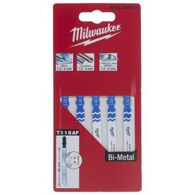 Полотна для лобзика T118AF (Bi-Metal, 55 мм, шаг 1.2 мм, 5 шт.) Milwaukee 4932340011