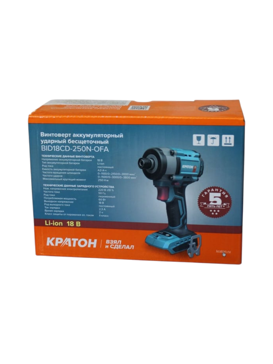 Фото Винтоверт аккумуляторный ударный бесщеточный КРАТОН BID18CD-250N-OFA (без АКБ и ЗУ) от002004105