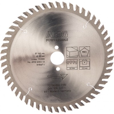 Диск пильный по дереву (165x20 мм; 52Z) AEG 4932430312