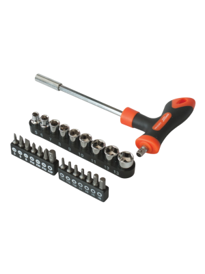 Отвертка Кратон Т-образная с битами и торцевыми головками Complect SSK-04, набор 24 пр.