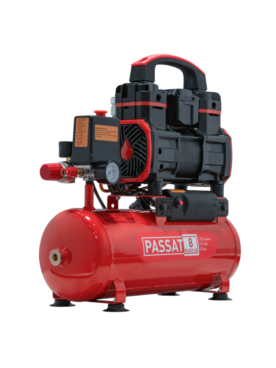 Фото Компрессор PASSAT-8 BLACK 4G тихий, без масл. (8л, 170л/мин, 0.9кВт) от001001444