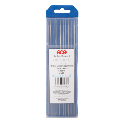 Электрод KRASS WC-20 Серый, 1,6х175 мм, легирующие элементы: 1,8-2,2% CeO2 (диоксид церия)