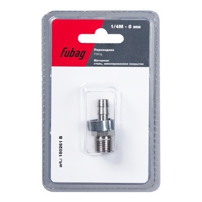 Переходник Fubag 1/4 дюйма M на елочку 8мм с обжимным кольцом 11Х13мм, блистер 1 шт