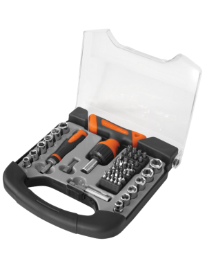 Набор отверток-держателей с битами и торцевыми головками Кратон Complect SSK-07, 48 пр. в кейсе