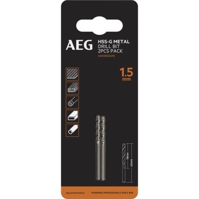 Сверло HSS-G (2 шт; 1.5х18х40 мм) AEG AAKHSSG015 4932479303