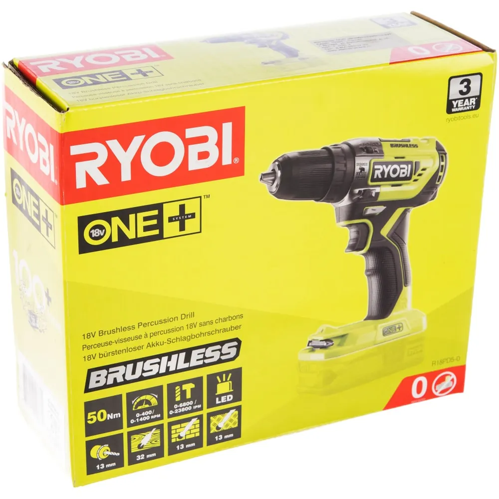 Фото Ryobi ONE+ Бесщеточная ударная дрель-шуруповерт R18PD5-0 без аккумулятора в комплекте 5133003595 15779930