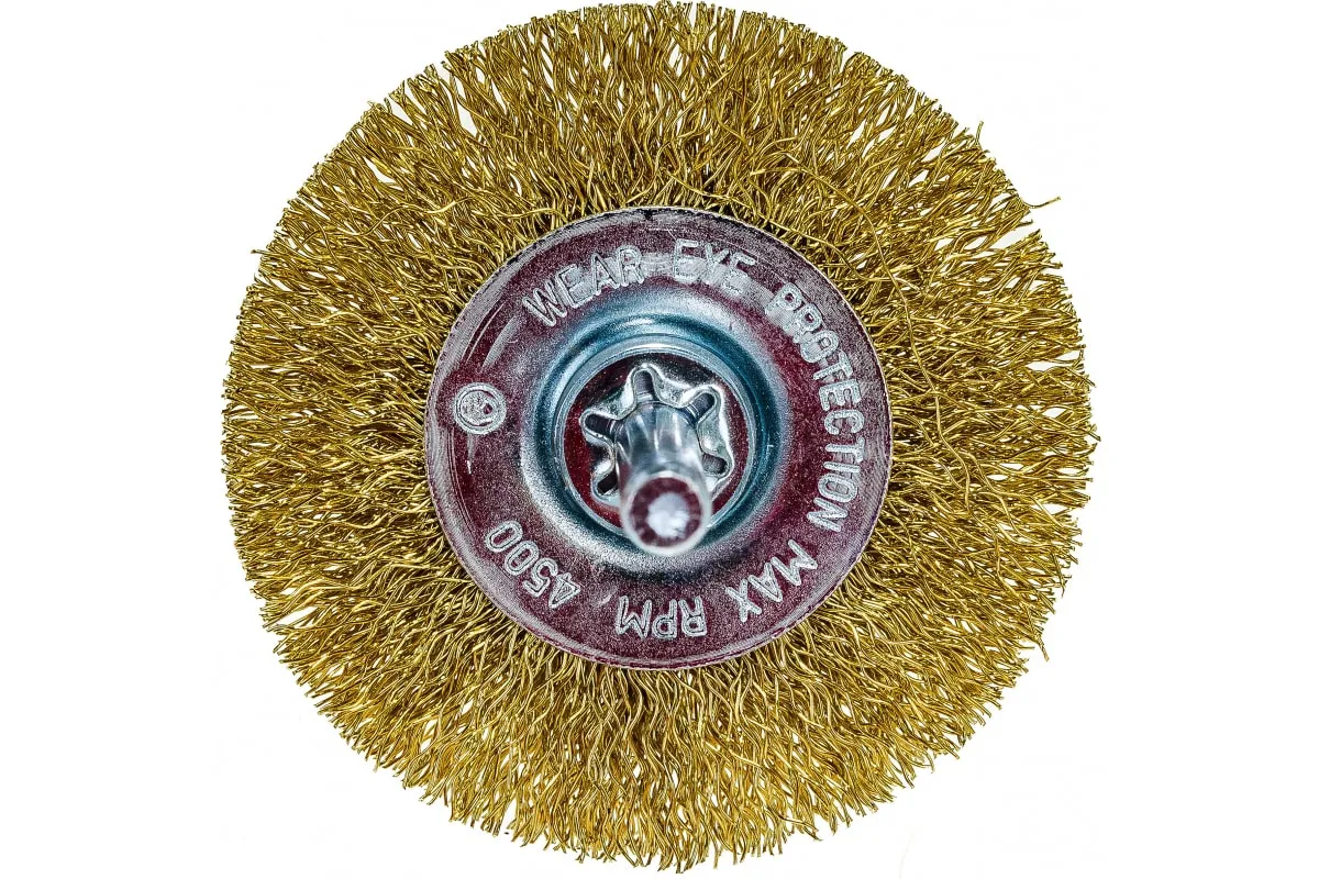 Фото Щетка круглая, гофрированная латунная проволока (63 мм; хвостовик 6 мм) для дрелей №053 АТАКА 22343 22343