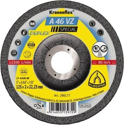 Обдирочный круг Klingspor A 46 VZ Special 125x2x22,23, упаковка 25 шт