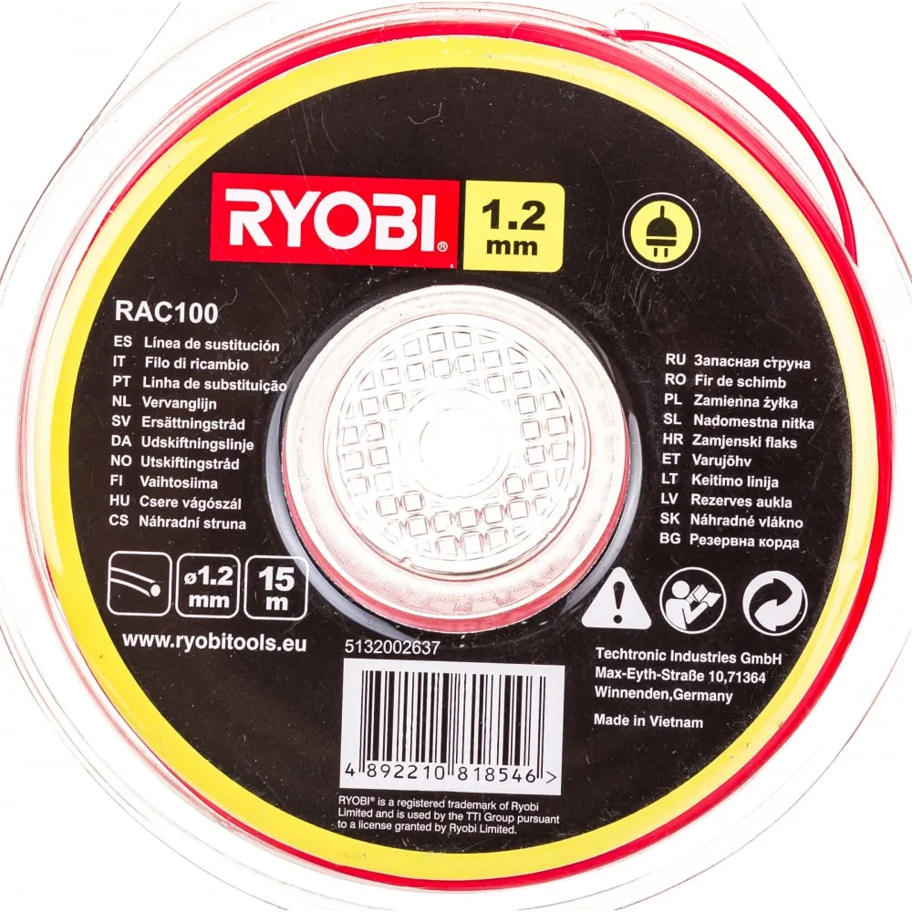 Фото Ryobi Леска 1,2 мм 15 м круглая, оранжевая RAC100 5132002637 15737542