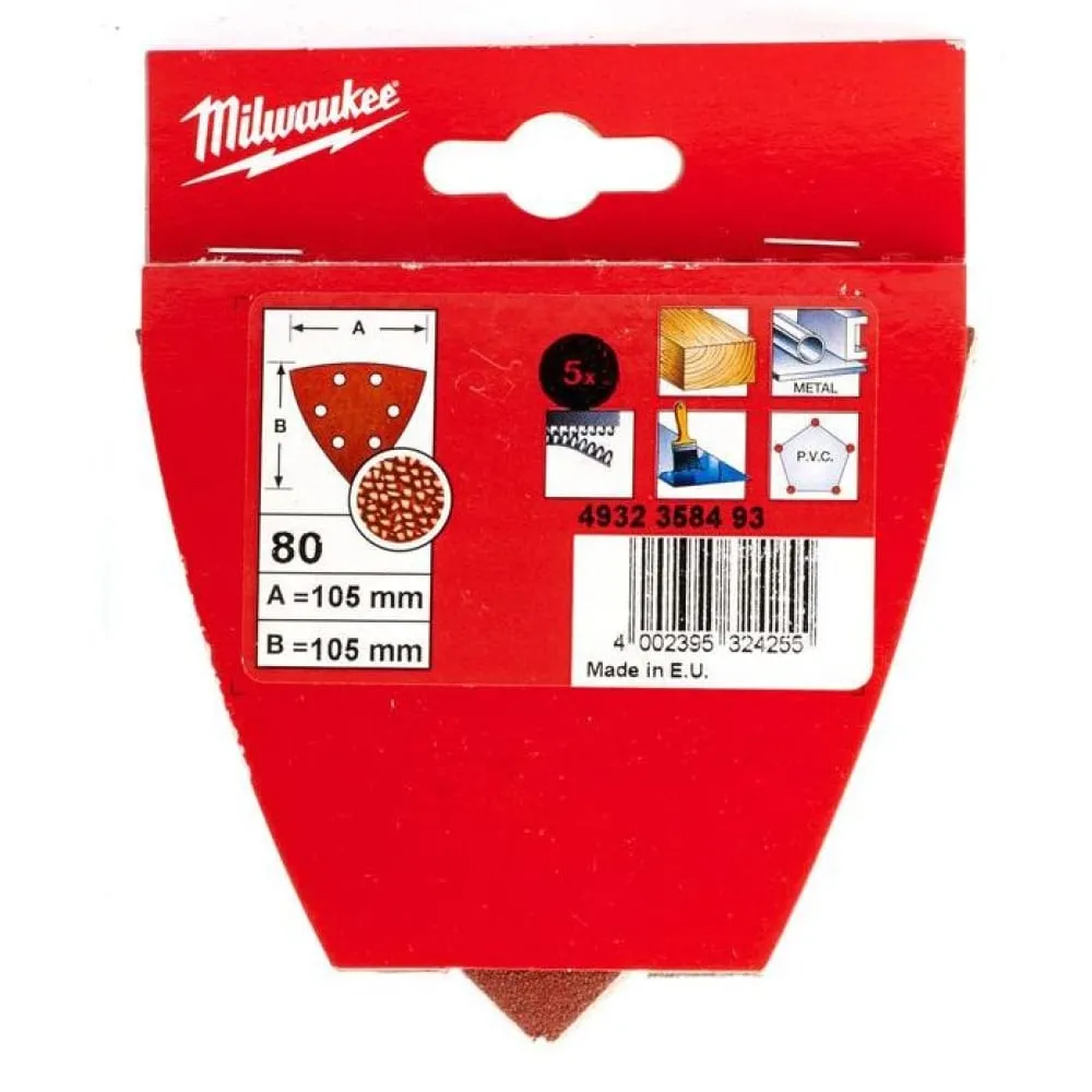 Фото Бумага шлифовальная (5 шт; 105x105 мм; P80) Milwaukee 4932358493 4932358493