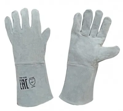 Краги сварщика Оберон спилковые серые пятипалые (спилок BC 0,8-1,0 мм)