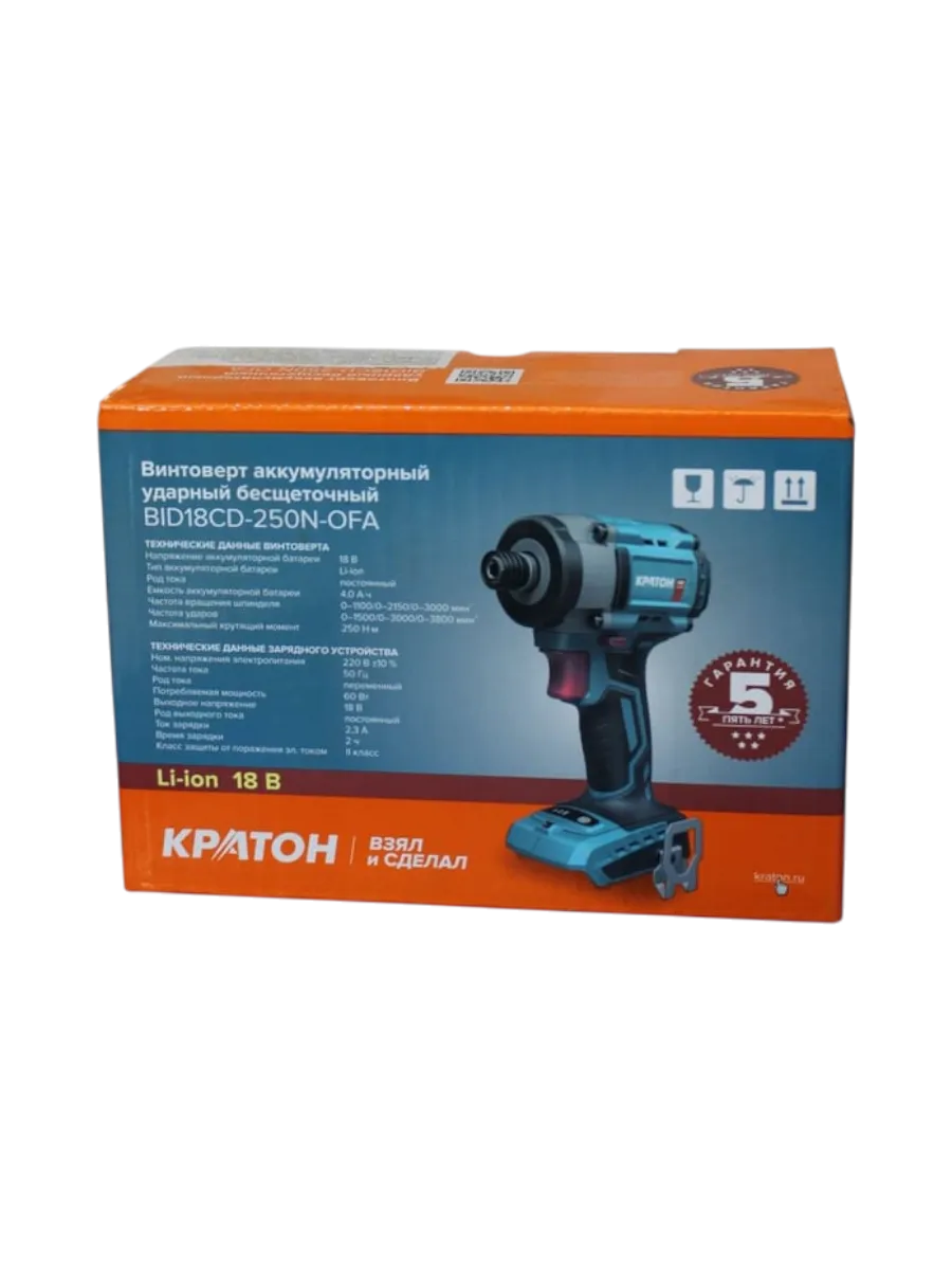 Фото Винтоверт аккумуляторный ударный бесщеточный КРАТОН BID18CD-250N-OFA (без АКБ и ЗУ) от002004105
