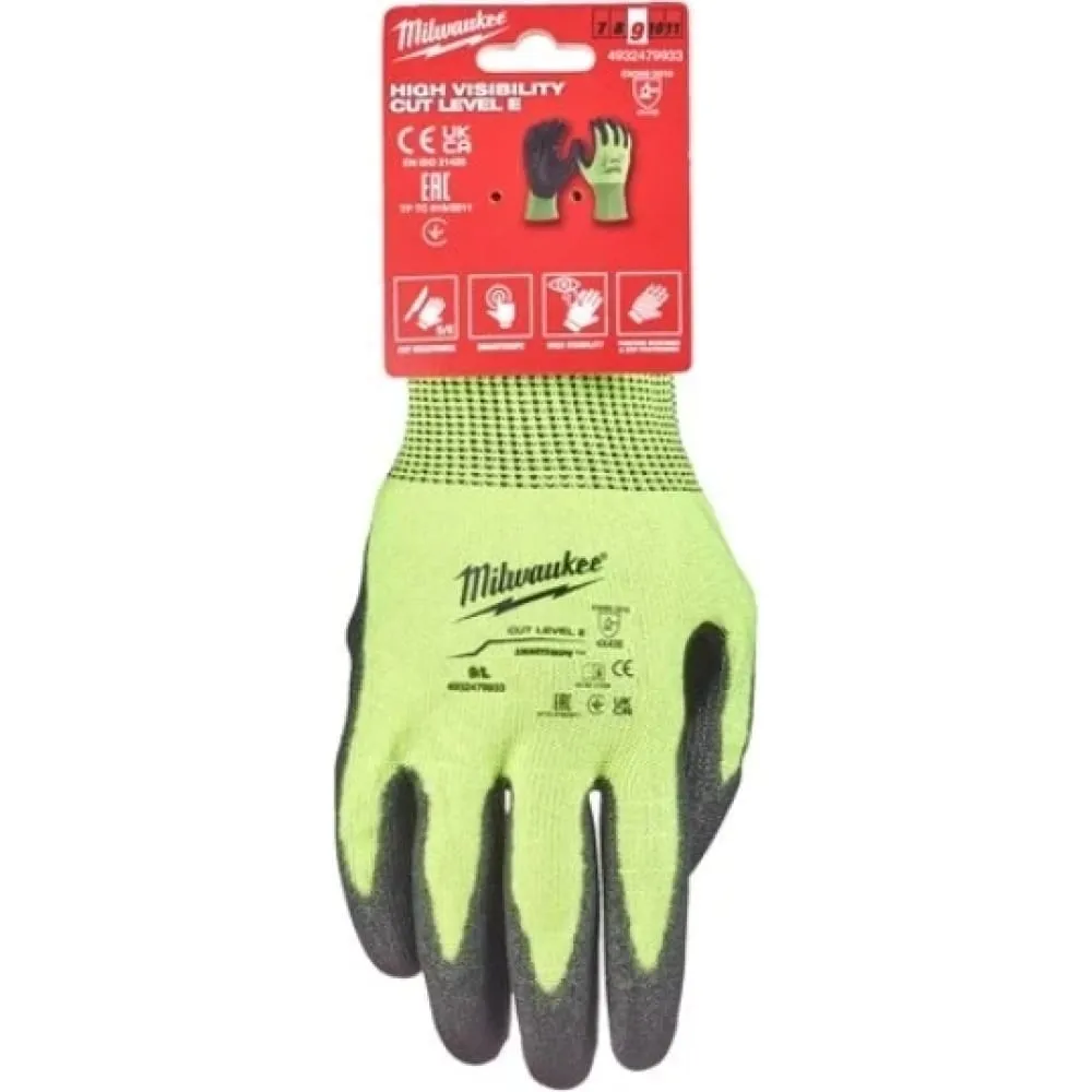 Фото Сигнальные перчатки Milwaukee с уровнем сопротивления порезам 5, размер L/9 4932479933 4932479933