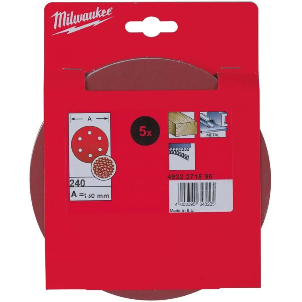 Фото Круг шлифовальный (5 шт; 150 мм; 6 отверстий; P240) Milwaukee 4932371595 4932371595