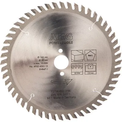 Диск пильный по дереву (165x20 мм; 52Z) AEG 4932430312