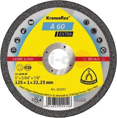Отрезной круг Klingspor A 60 Extra 115x1x22,23, упаковка 25 шт
