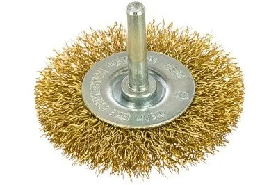 Щетка круглая, гофрированная латунная проволока (63 мм; хвостовик 6 мм) для дрелей №053 АТАКА 22343