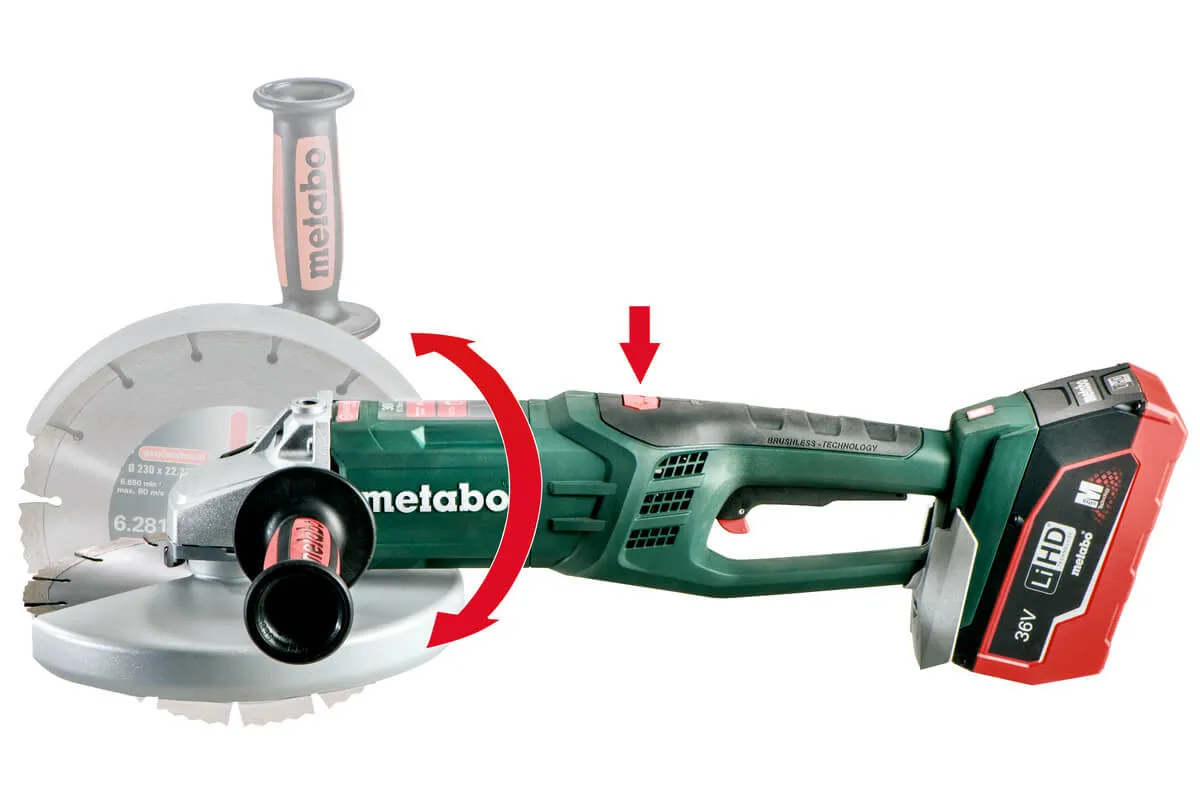 Фото Аккумуляторная угловая шлифовальная машина Metabo WPB 36-18 LTX BL 230 2х6.2Ач 613101660