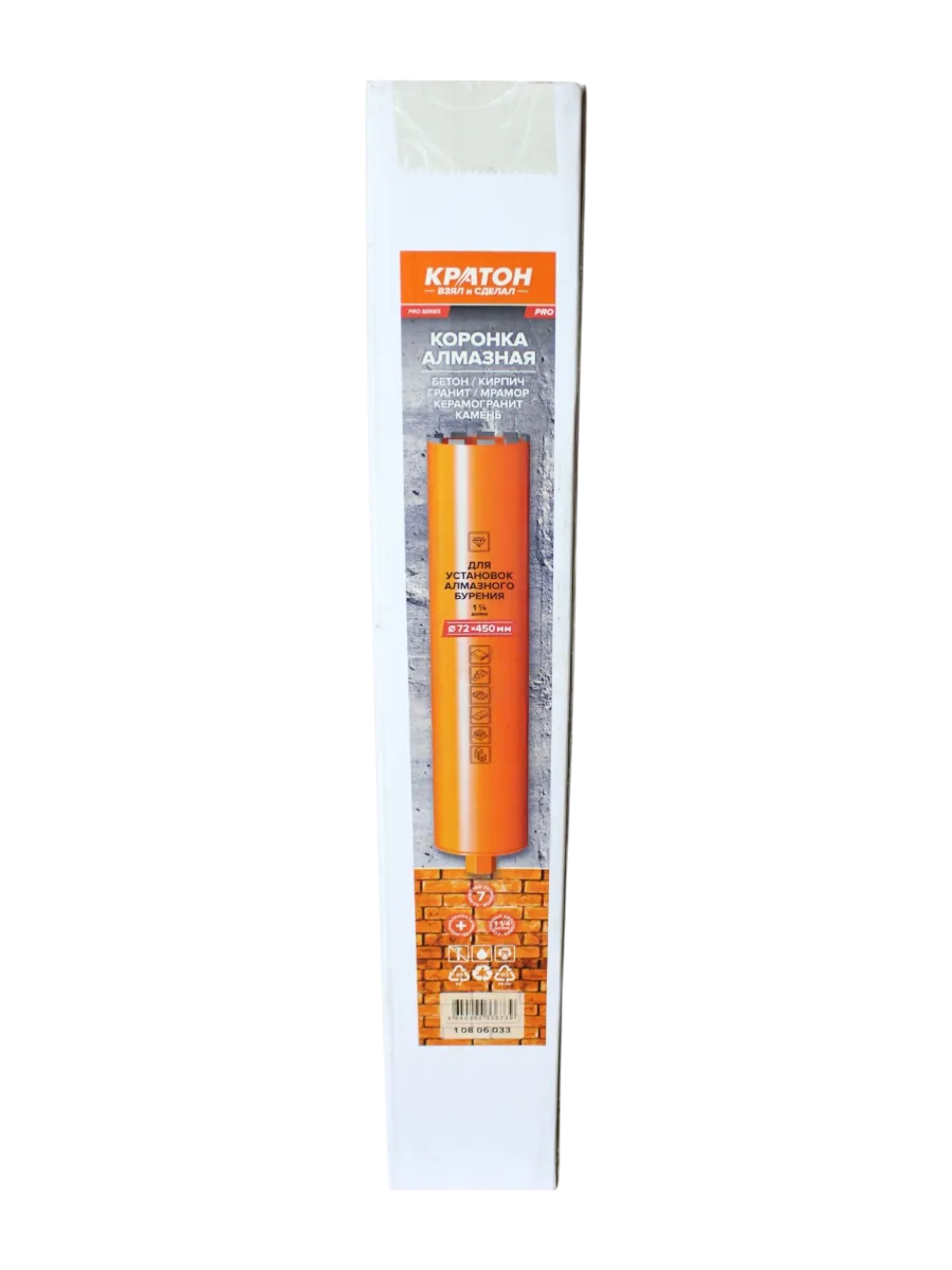 Фото Коронка алмазная КРАТОН (72х450 мм; 1 1/4") для установок алмазного бурения от002004083
